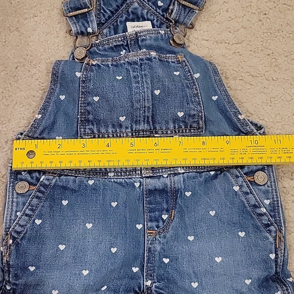 Baby Gap denim shortall w/heart pattern in 18-24 months. Valentine's